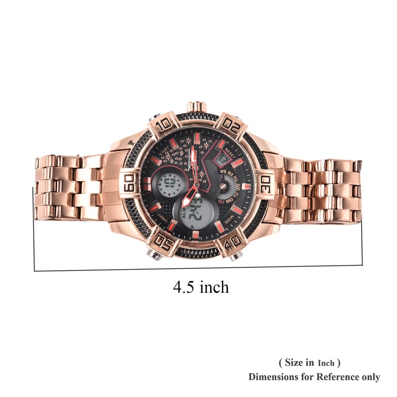 Genoa Miyota Japanese Dual Movement Multi-functional Men's Watch with ION Plated RG Stainless Steel Strap & Back