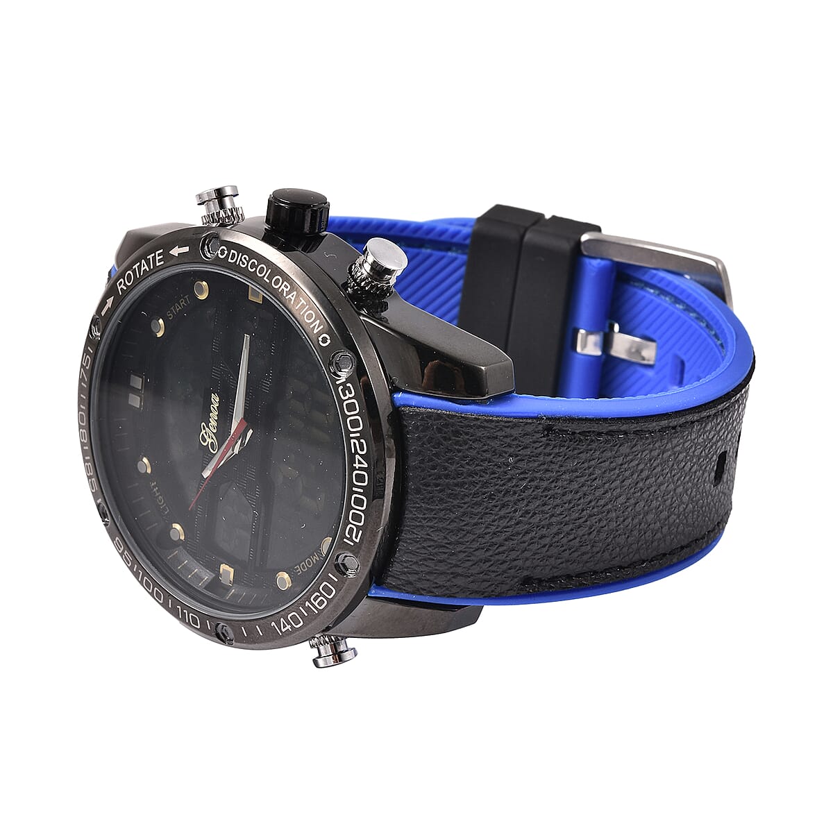 Genoa Japanese and China Movement Analog-digital Multi-functional Water Resistant Watch with Blue Plastic Leather Band and Stainless Steel Back image number 3
