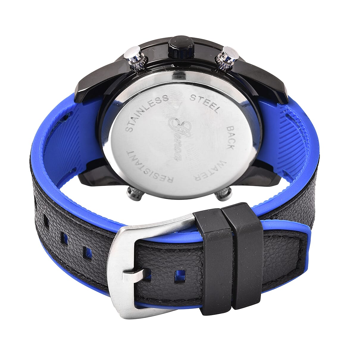 Genoa Japanese and China Movement Analog-digital Multi-functional Water Resistant Watch with Blue Plastic Leather Band and Stainless Steel Back image number 4