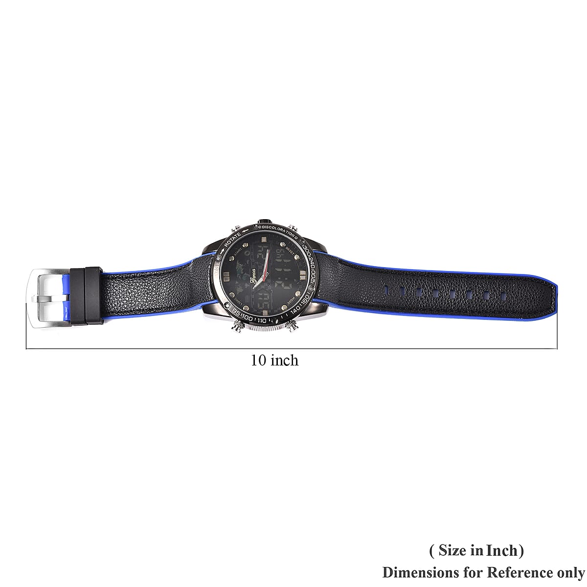 Genoa Japanese and China Movement Analog-digital Multi-functional Water Resistant Watch with Blue Plastic Leather Band and Stainless Steel Back image number 5