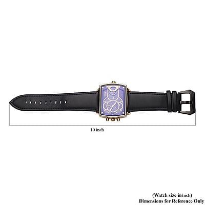 Genoa Japanese and China Movement Multi-functional Water Resistant Men's Watch with Black Genuine Leather Band (48x37.33mm) (6.25-8.0 Inches)