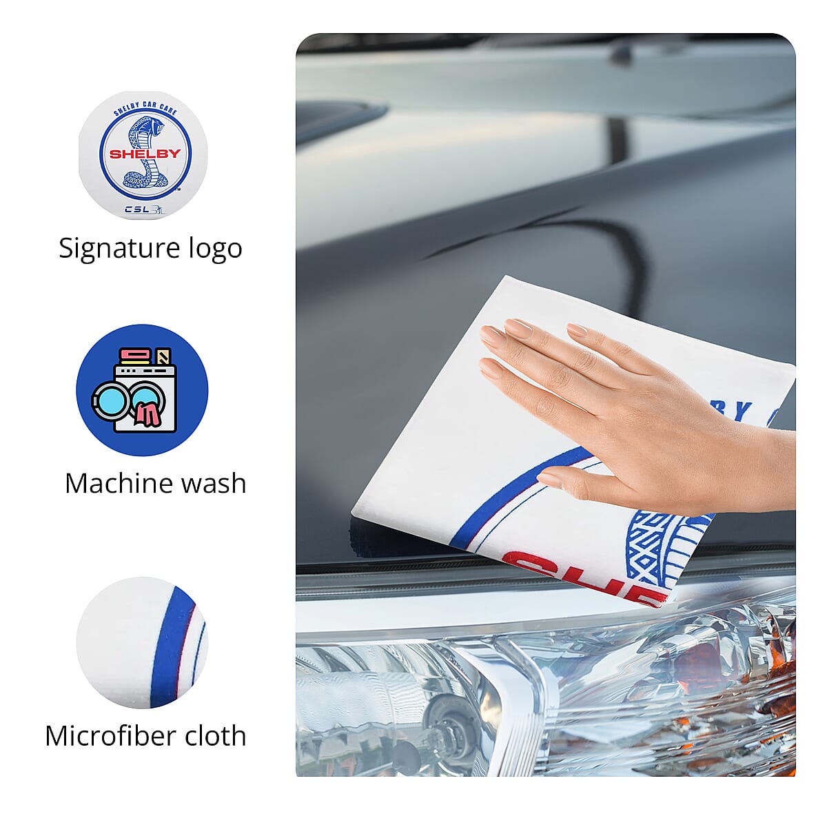 Shelby White Machine Washable, Quick Drying, Reusable, Ultra-Soft Microfiber Printed Wash Cloth With Signature Logo For Home Kitchen Car Bike Laptop Cleaning image number 2