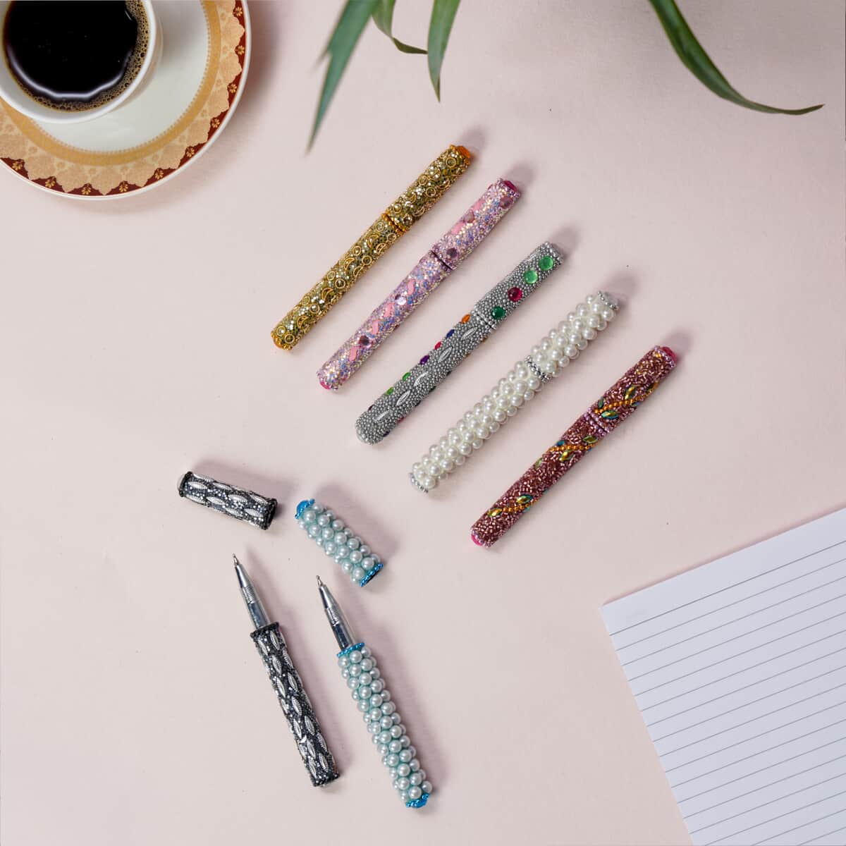 Set of 7 Multi Color Beaded Ball Point Pens , Best Refillable Ballpoint Pen , Beadable Decorative Pen image number 1