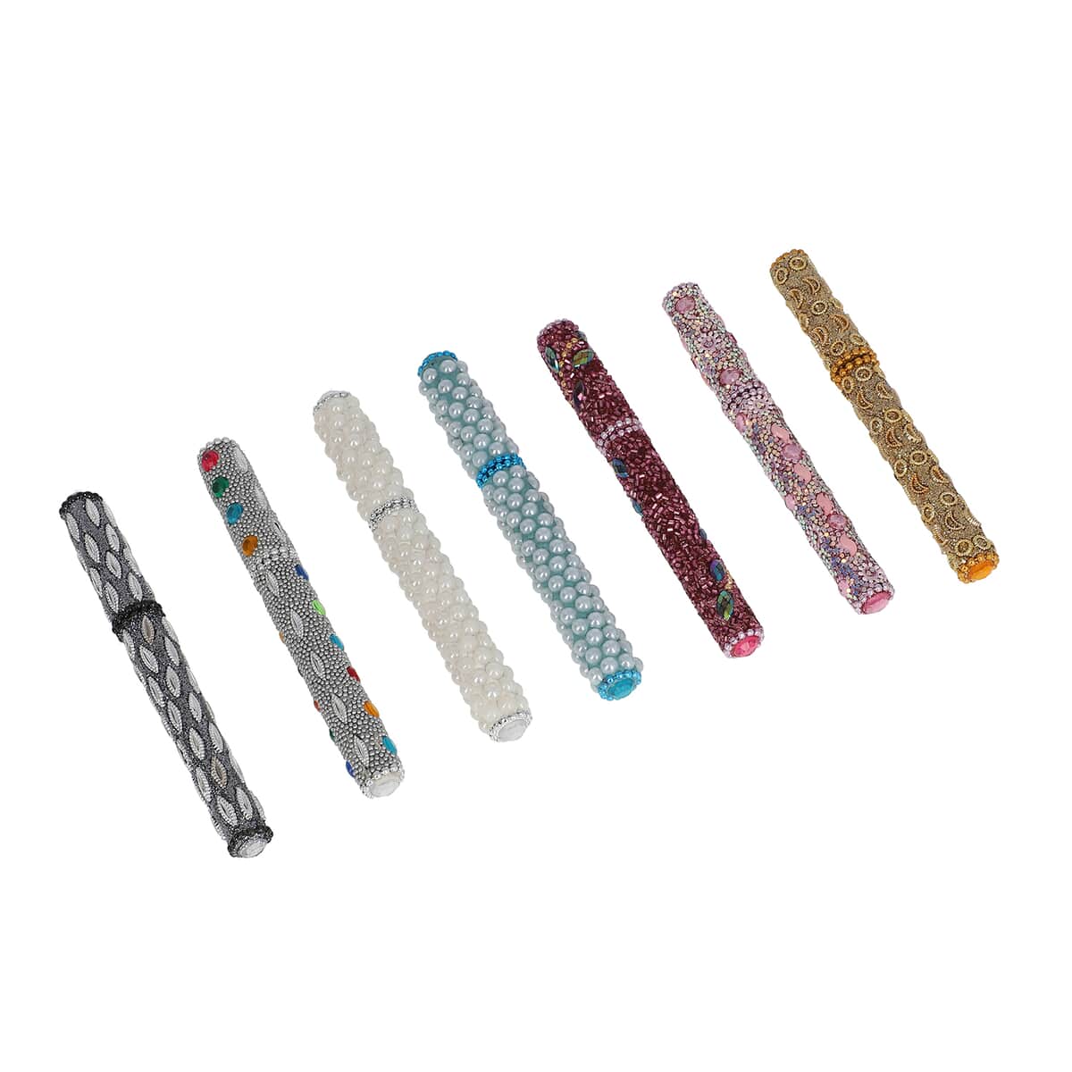 Set of 7 Multi Color Beaded Ball Point Pens , Best Refillable Ballpoint Pen , Beadable Decorative Pen image number 2