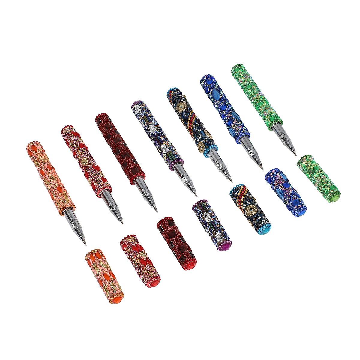 Set of 7 Multi Color Beaded Ball Point Pens , Best Refillable Ballpoint Pen , Beadable Decorative Pen image number 3