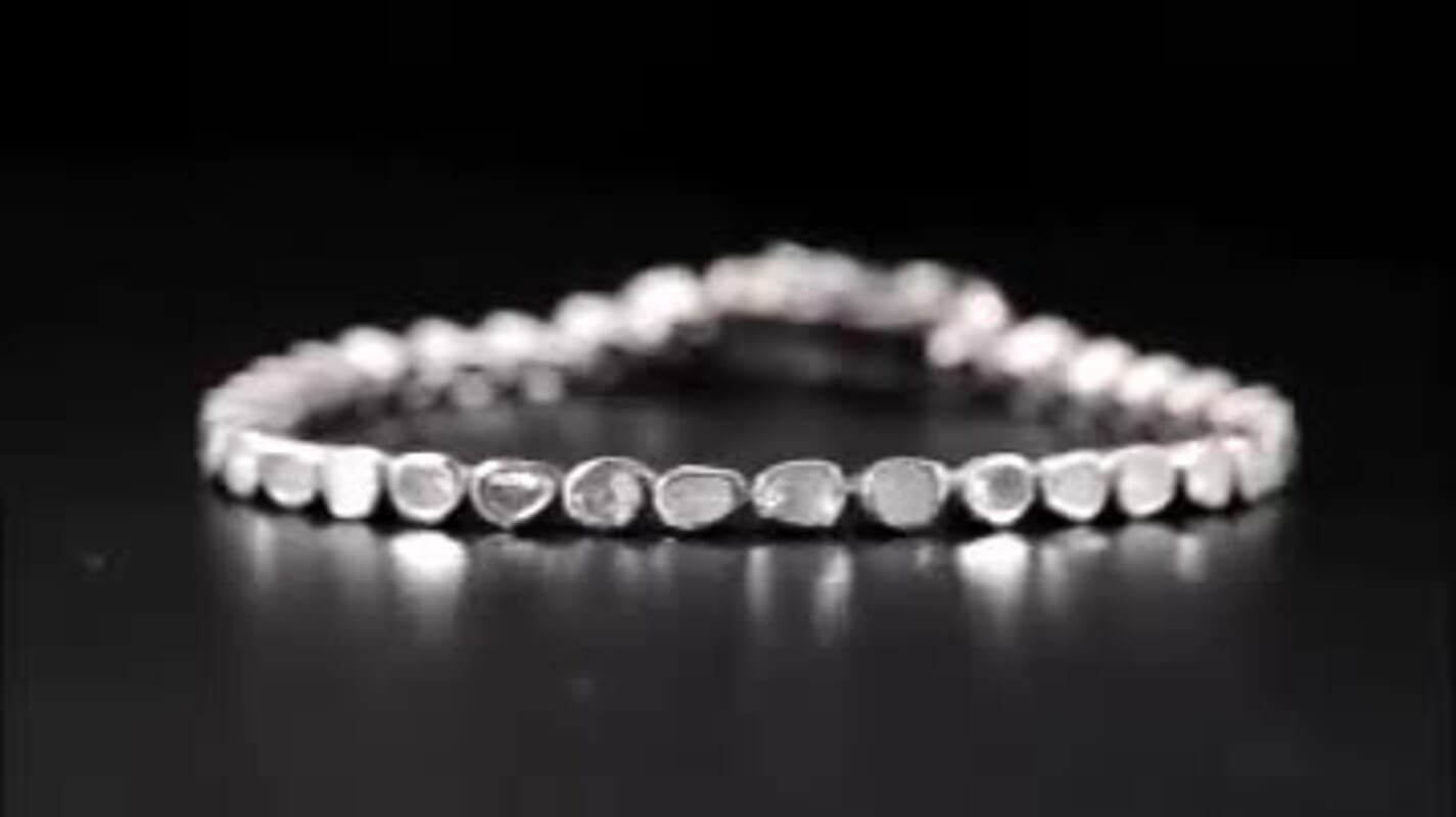 Artisan Crafted Polki Diamond Tennis Bracelet in Platinum Over Sterling Silver (7.25 In) 8.50 Grams 2.00 ctw