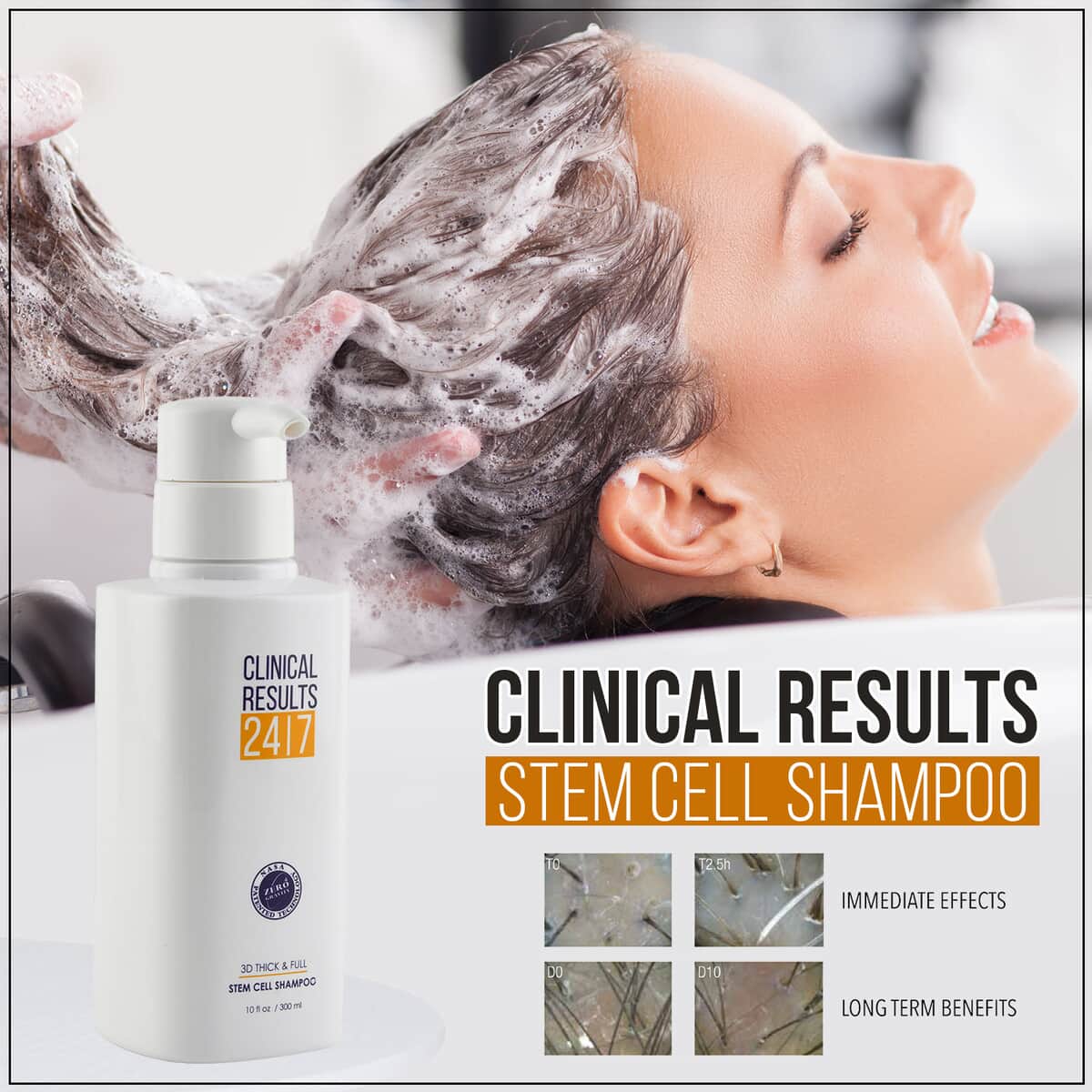 Clinical Results NASA 3D Thick & Full Stem Cell Shampoo 3-Dimensional Stem Cell Technology, Sulfates and Parabens Free Hair Cleaner 10oz image number 1
