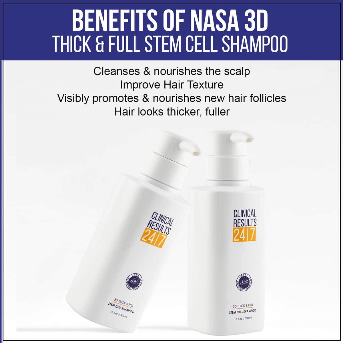 Clinical Results NASA 3D Thick & Full Stem Cell Shampoo 3-Dimensional Stem Cell Technology, Sulfates and Parabens Free Hair Cleaner 10oz image number 2