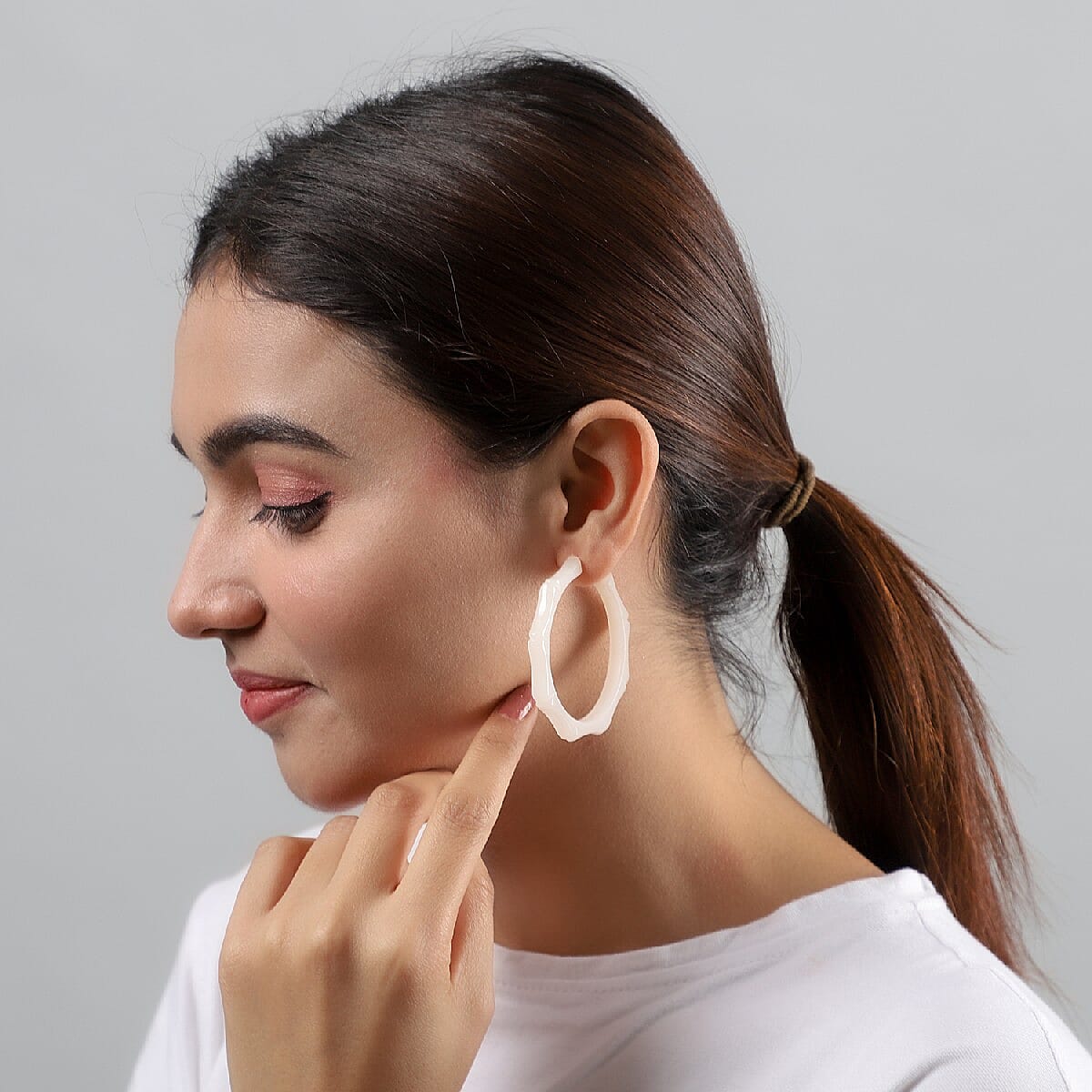 White Resin J-Hoop Earrings in Dualtone image number 1