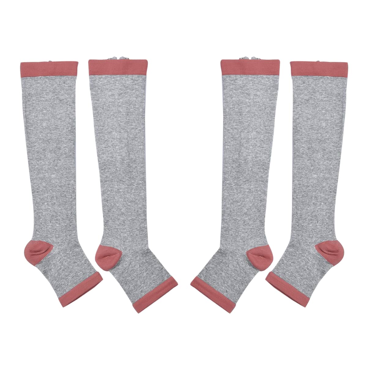 Set of 2 Pairs Gray Zipper Compression Socks with Open Toe (S/M)-15-20mmHg image number 0