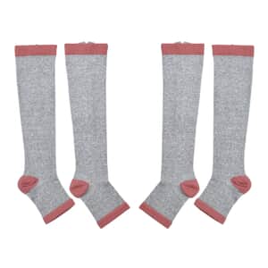Set of 2 Pairs Gray Zipper Compression Socks with Open Toe (S/M)-15-20mmHg