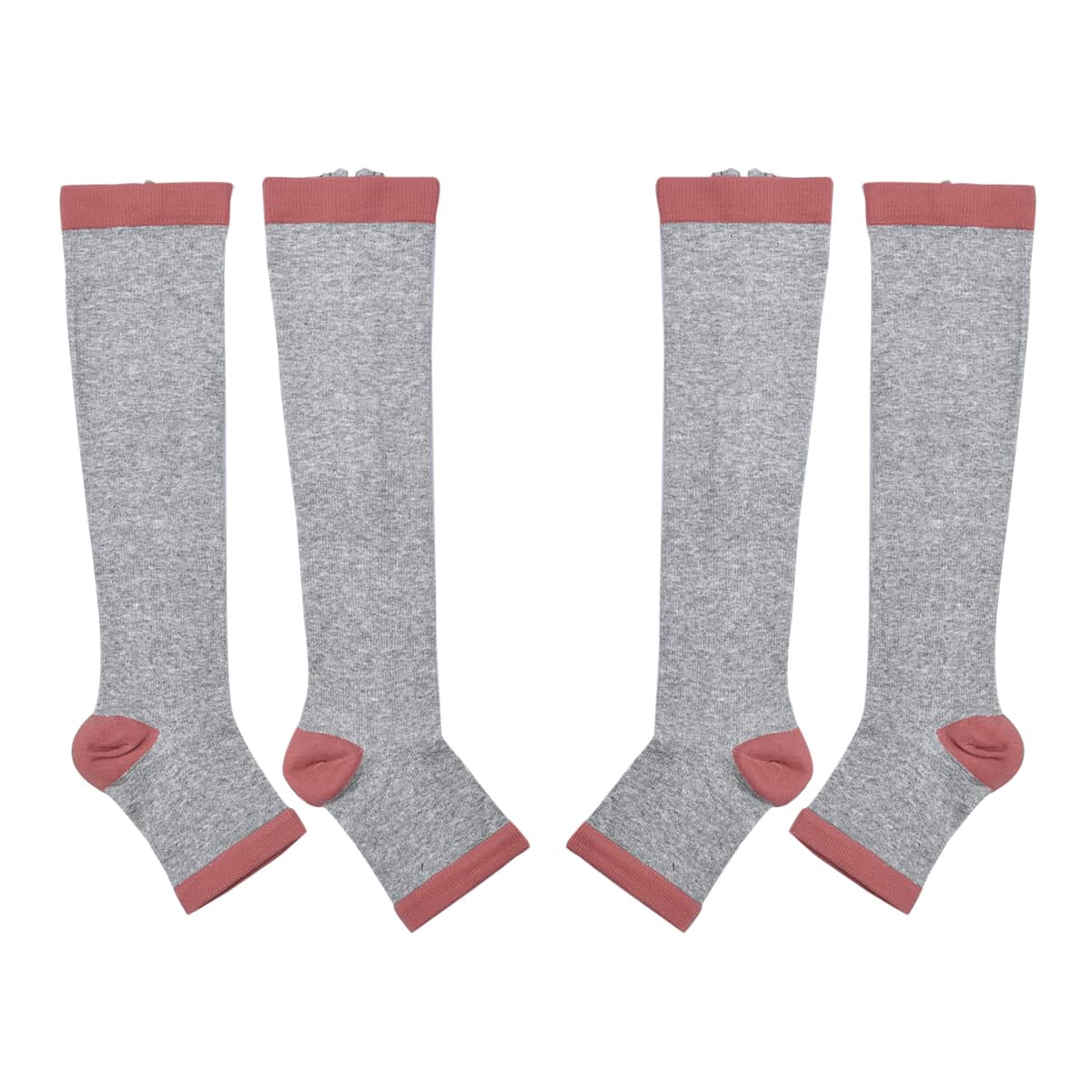 Set of 2 Pairs Gray Zipper Compression Socks with Open Toe (L/XL)-15-20mmHg image number 0