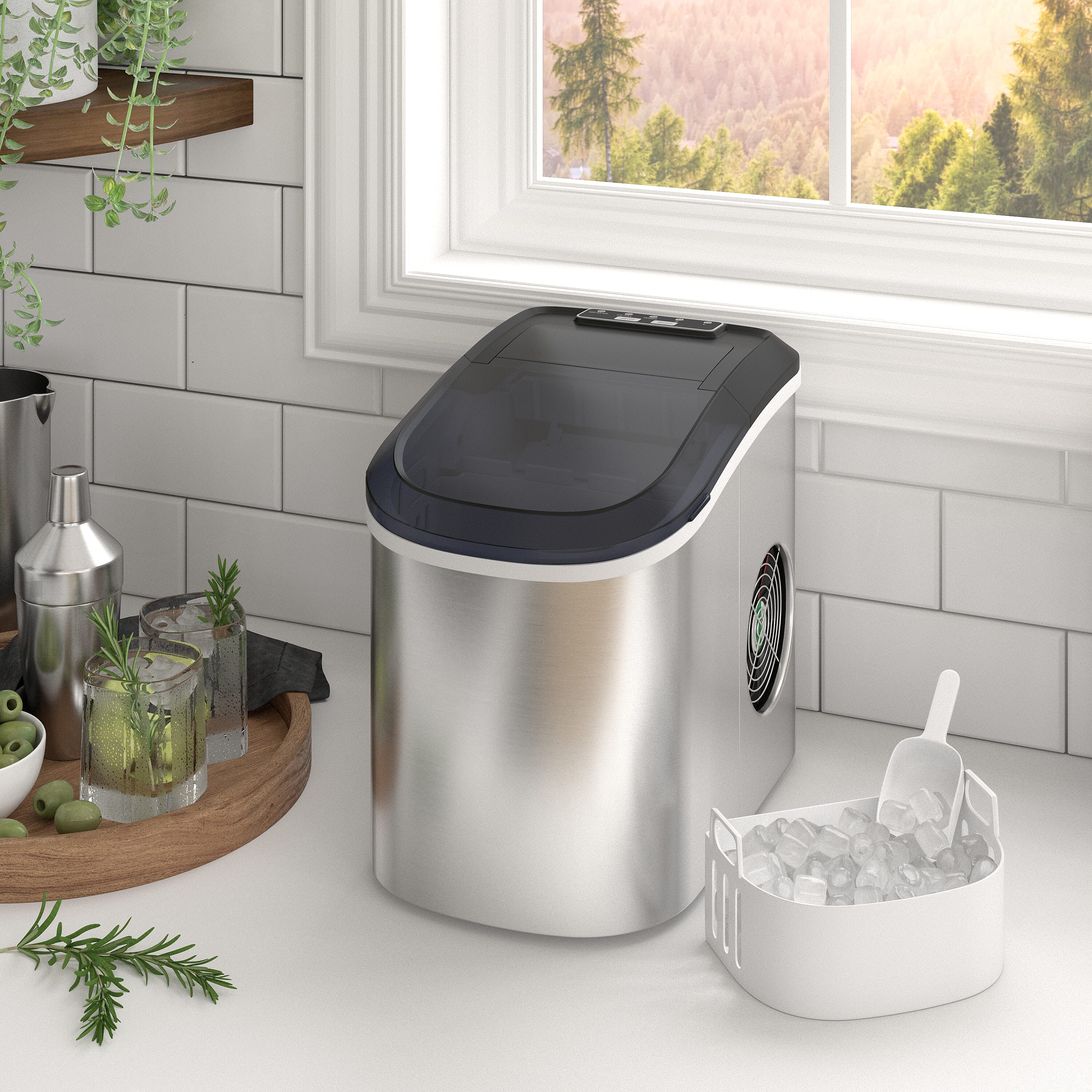 Countertop Portable Ice Maker Machine - Silver and Black