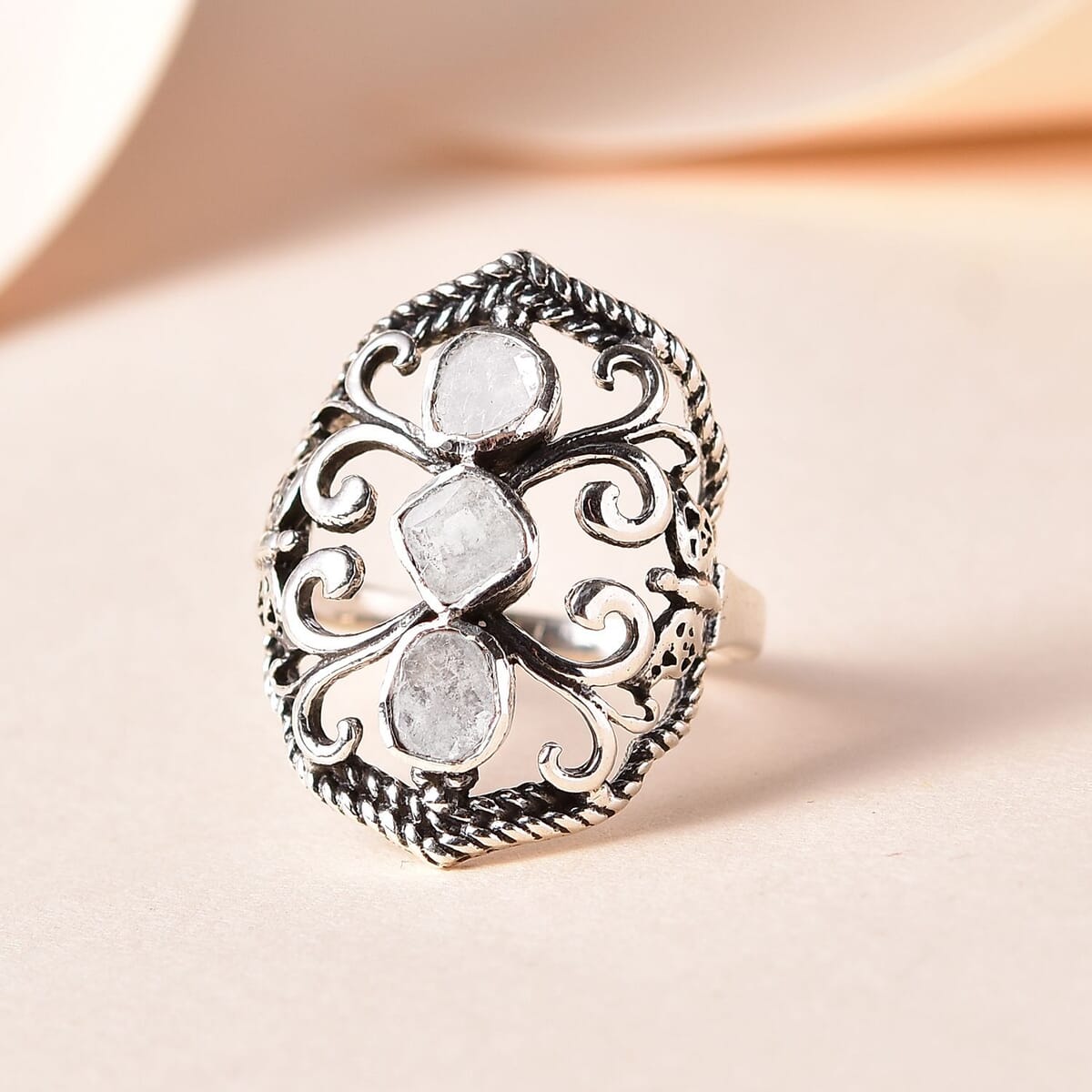 Artisan Crafted Polki Diamond Ring in Platinum Over Sterling Silver (Size 8.0) 0.33 ctw image number 1