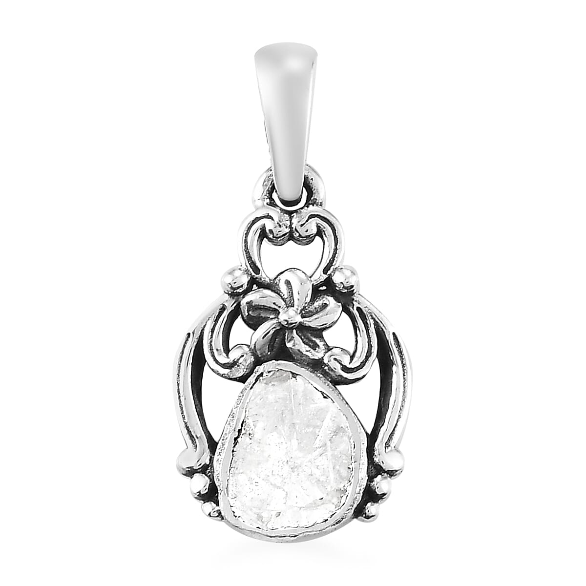 Artisan Crafted Polki Diamond Pendant in Platinum Over Sterling Silver 0.20 ctw