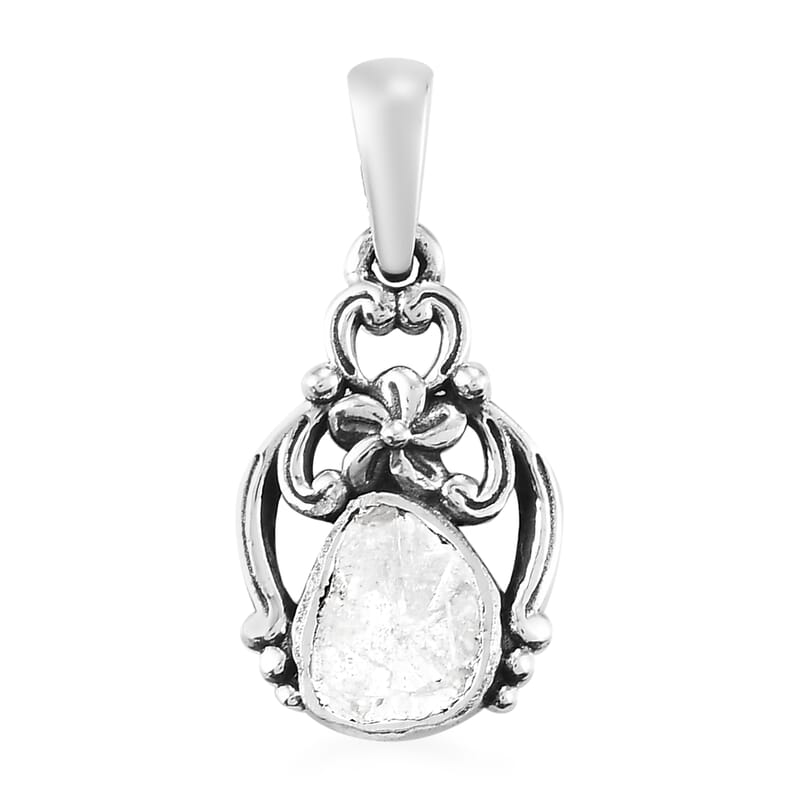 Artisan Crafted Polki Diamond Pendant in Platinum Over Sterling Silver 0.20 ctw