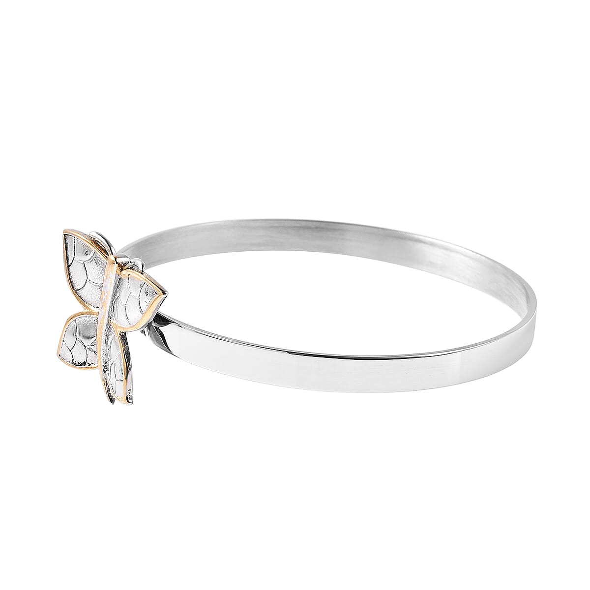 ION Plated YG & Stainless Steel Butterfly Bangle Bracelet (7.25 In) image number 2