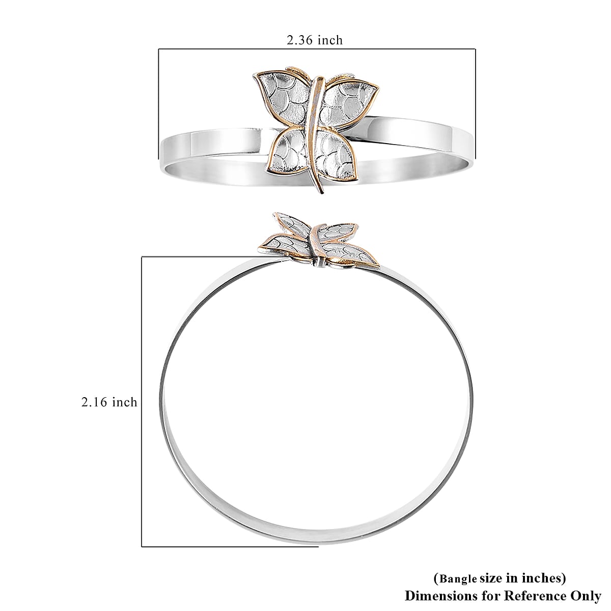 ION Plated YG & Stainless Steel Butterfly Bangle Bracelet (7.25 In) image number 4