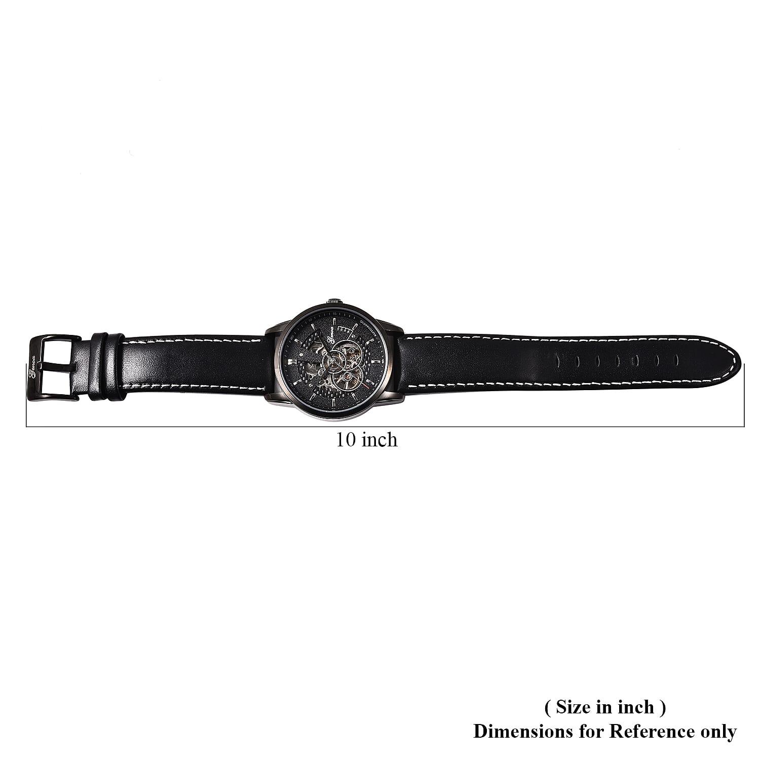 GENOA Automatic Movement Water Resistant Watch with Black Leather Band and Stainless Steel Back