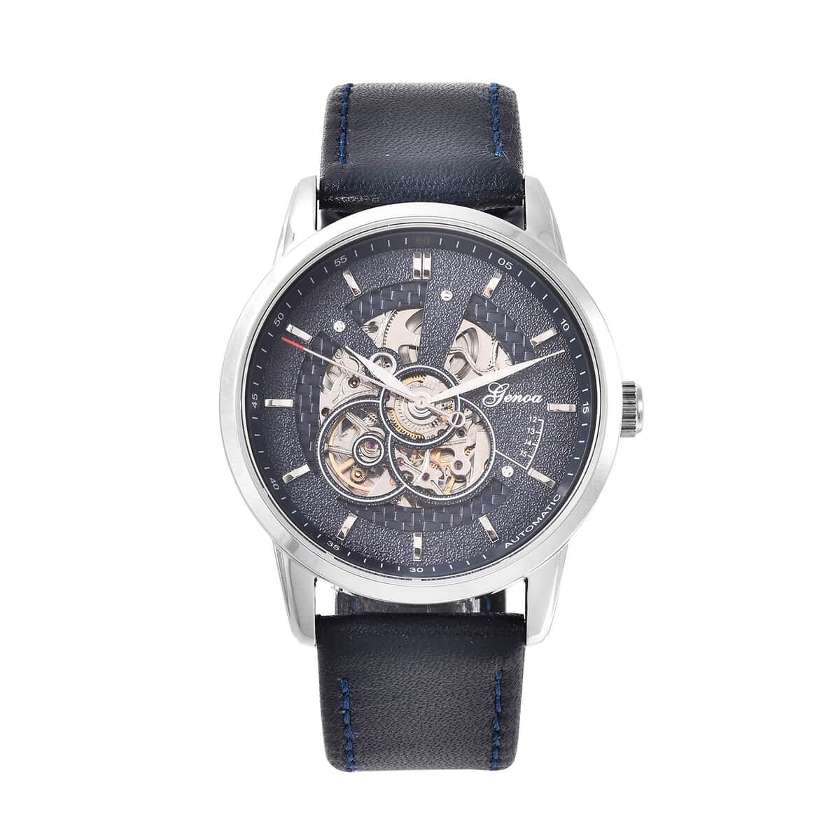 GENOA Automatic Movement Water Resistant Watch with Black Leather Band and Stainless Steel Back image number 0