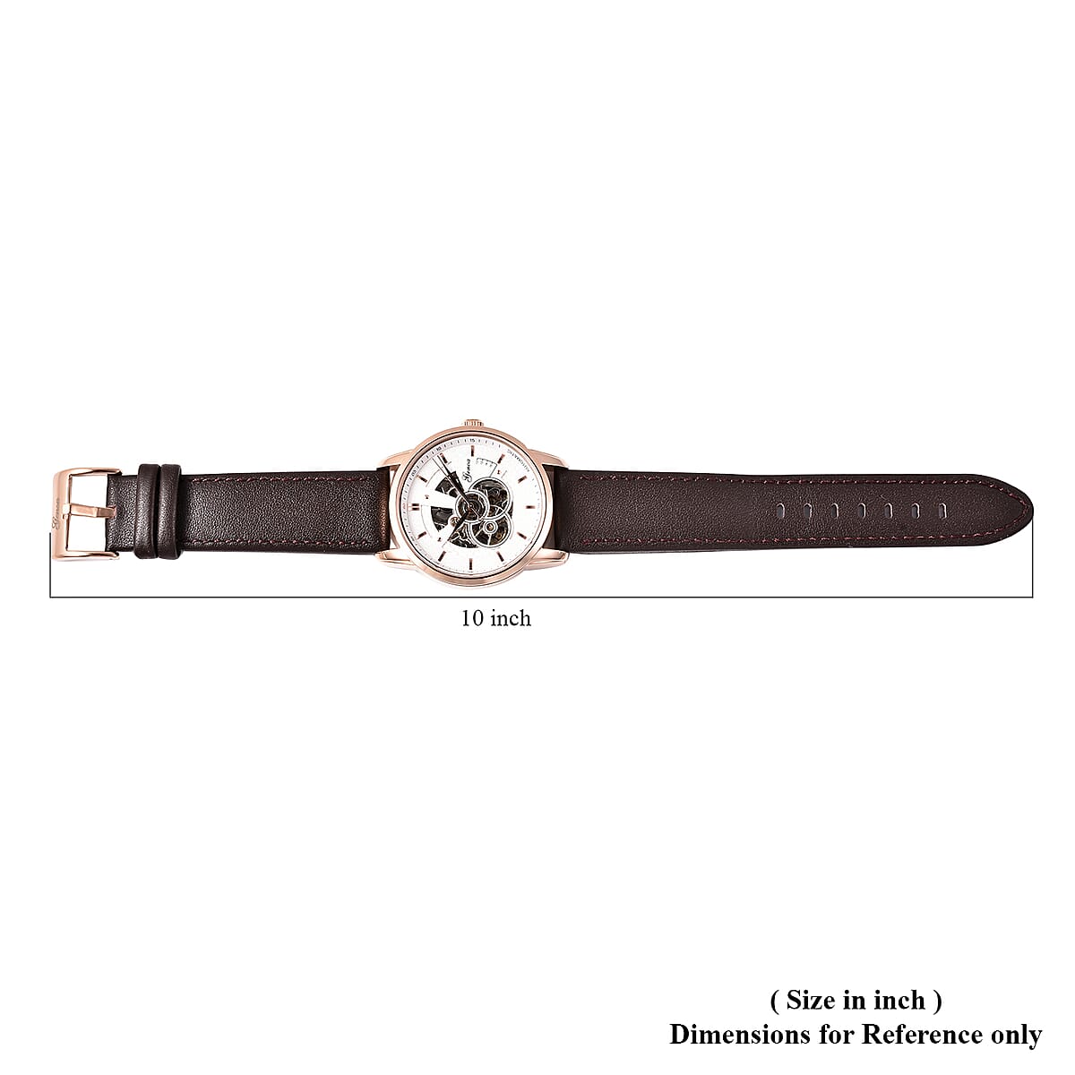 Genoa Automatic Movement Water Resistant Watch with Brown Leather Band and Stainless Steel Back image number 6