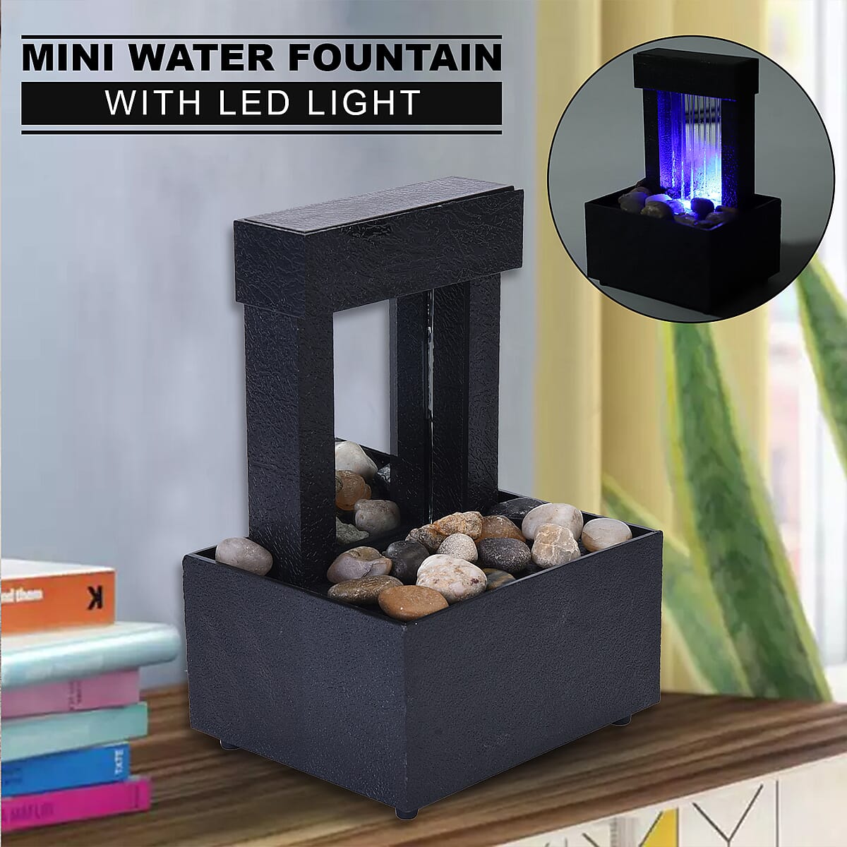 Black Mini Water Fountain with LED Light (2xAA Battery Not Included) image number 1