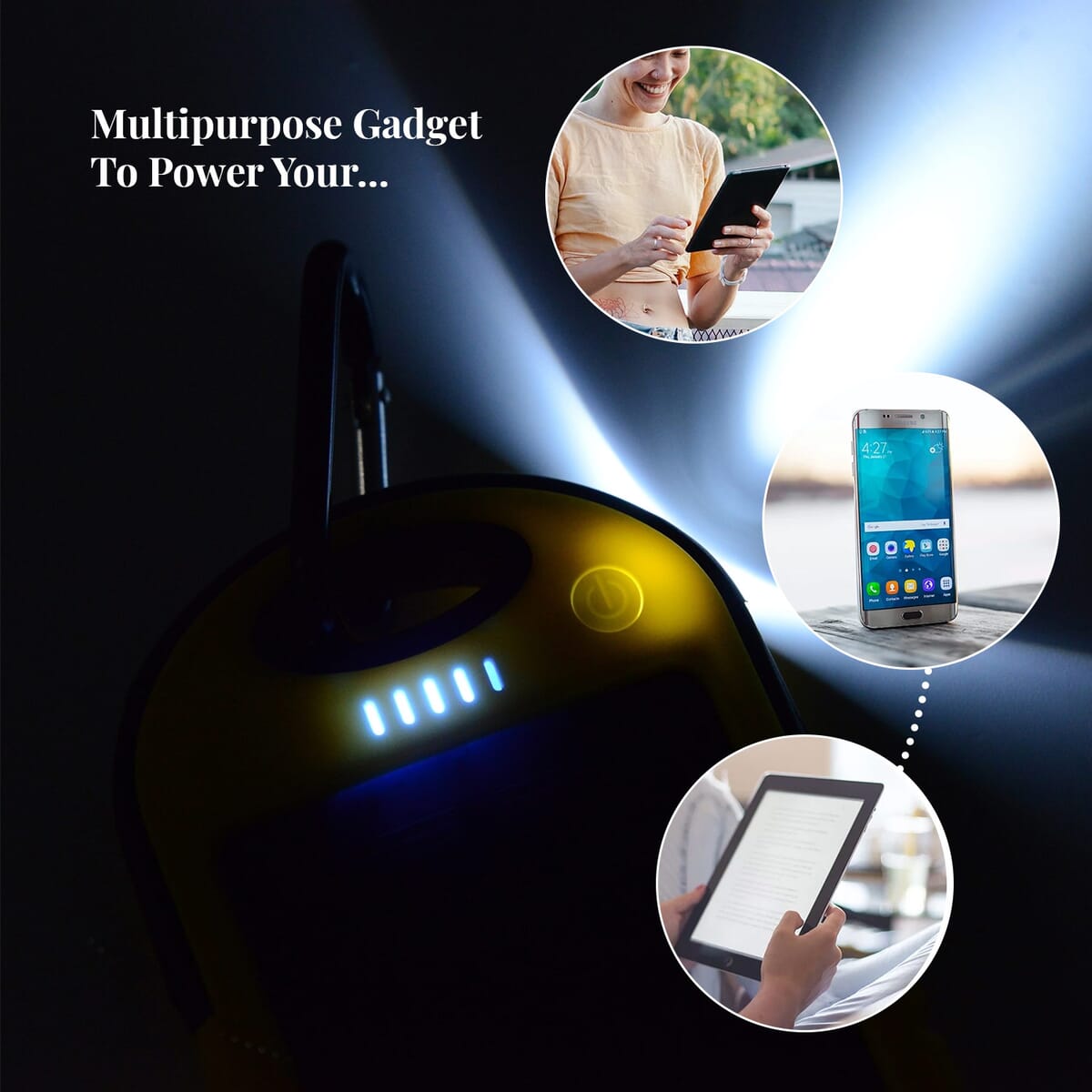 Homesmart Yellow Carabiner Solar 5000 mAh Battery Charger with USB & Emergency LED Torch image number 1