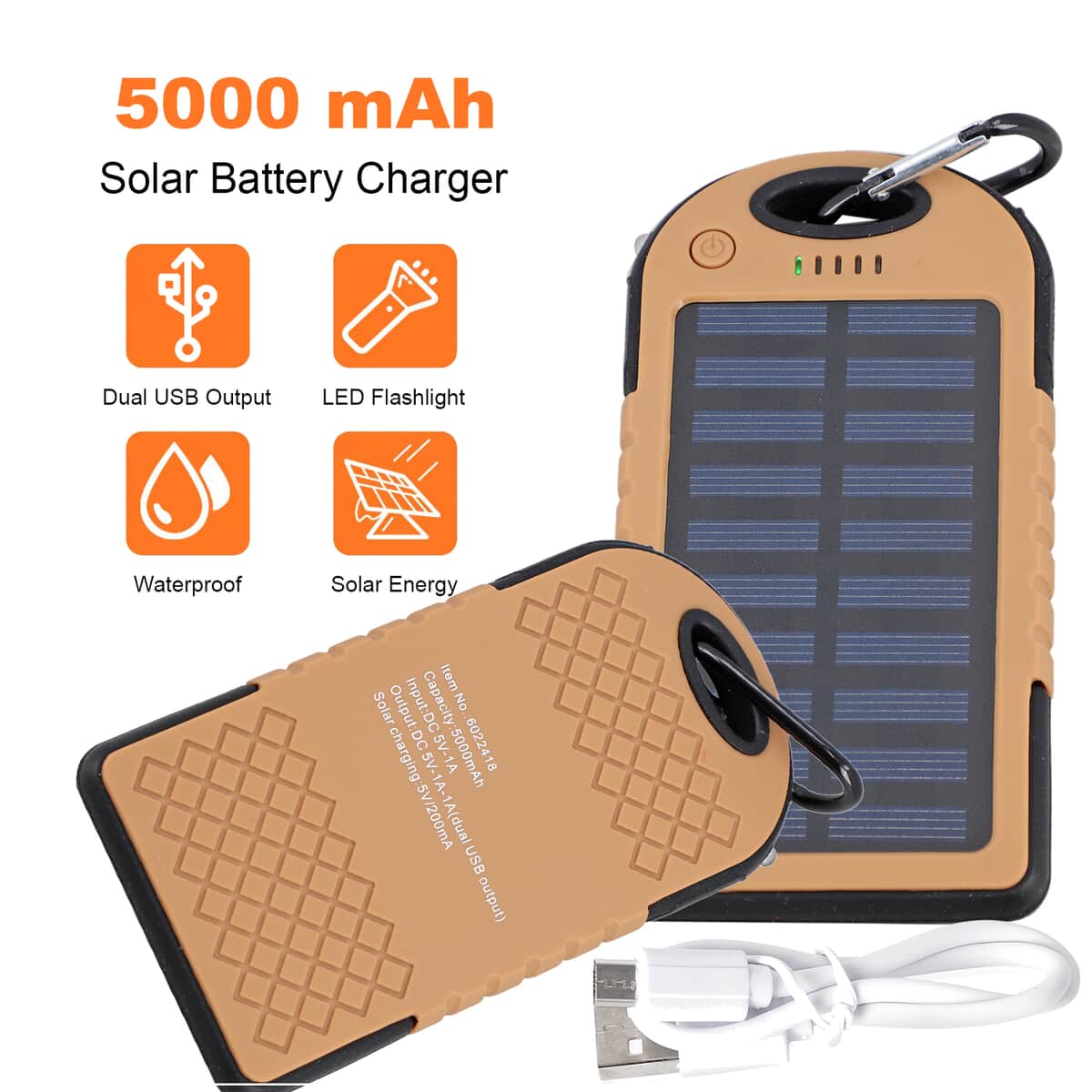 Homesmart Camel Color Carabiner Solar 5000 mAh Battery Charger with USB & Emergency LED Torch image number 1