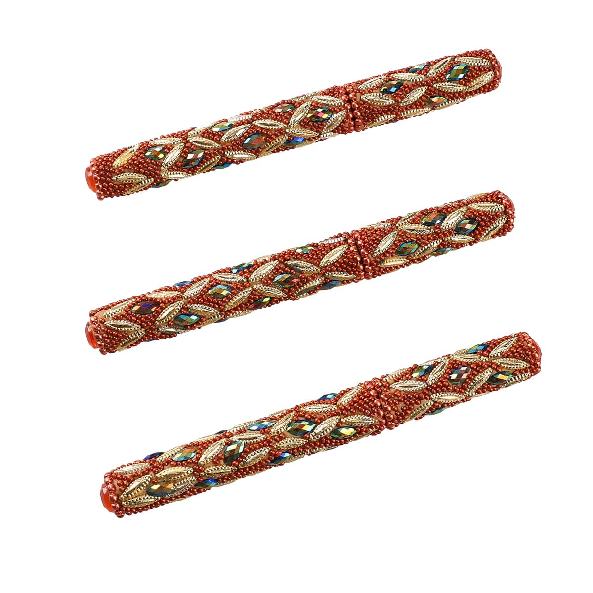 Handcrafted Set of 3 Bronze Beaded Pen (4.5 in) with Matching Beaded Pen Pot image number 4