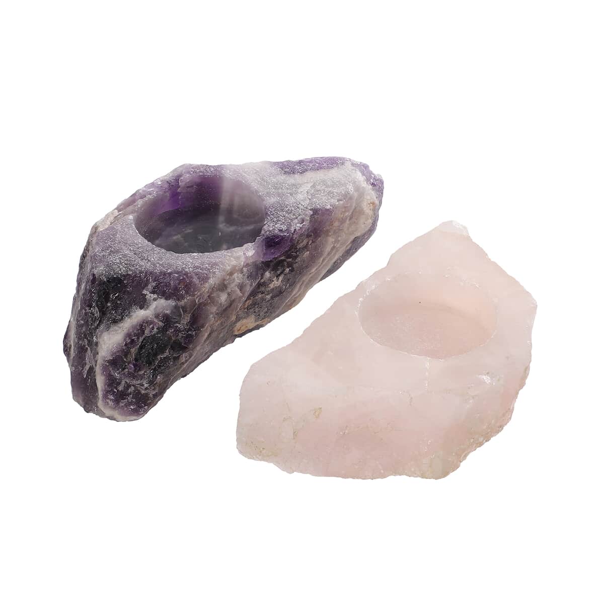 Set of 2 Amethyst and Rose Quartz Candle Holder (Approx 4 Inch) image number 0