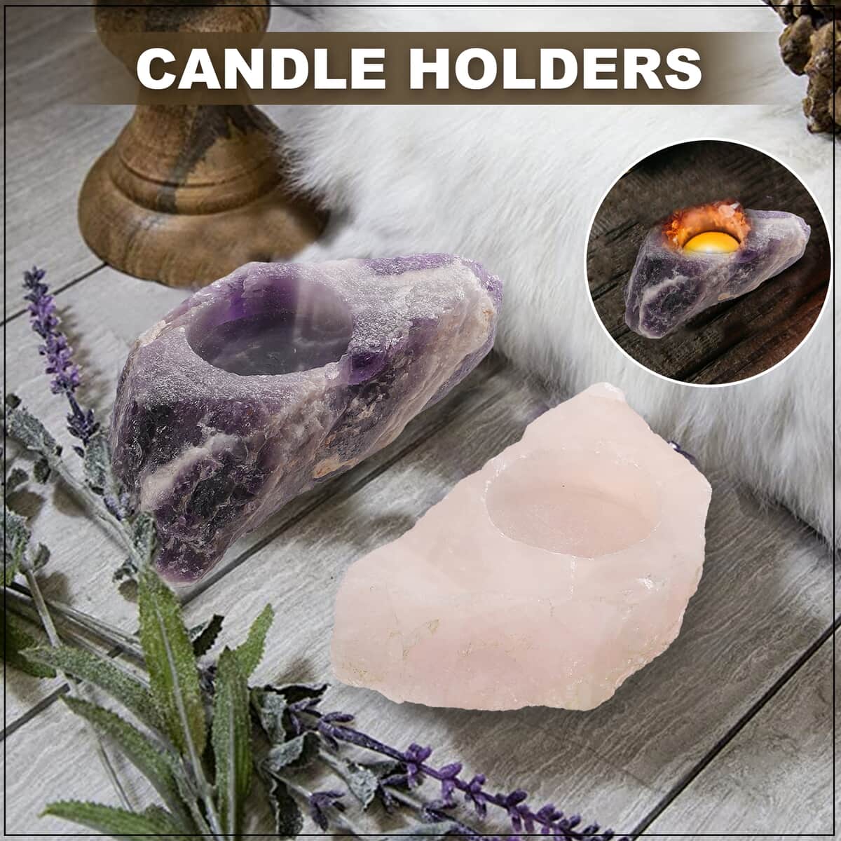 Set of 2 Amethyst and Rose Quartz Candle Holder (Approx 4 Inch) image number 1