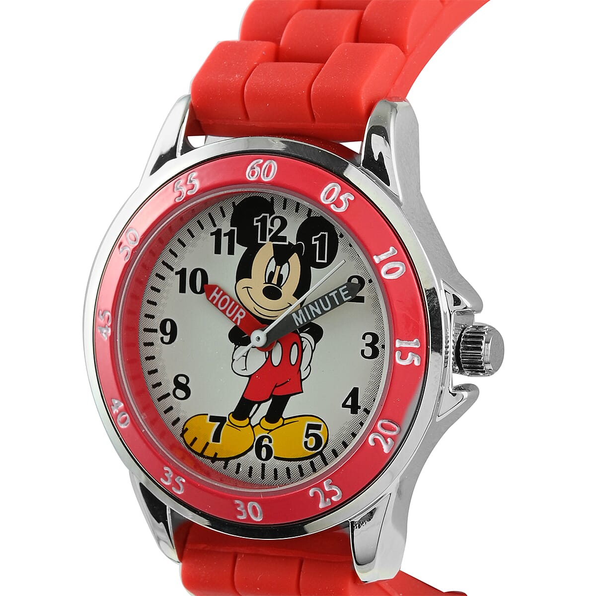 DISNEY Japanese Movement MICKEY MOUSE Watch with Red Silicone Strap and Stainless Steel Back image number 1