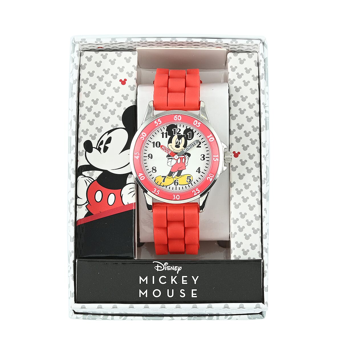 DISNEY Japanese Movement MICKEY MOUSE Watch with Red Silicone Strap and Stainless Steel Back image number 3