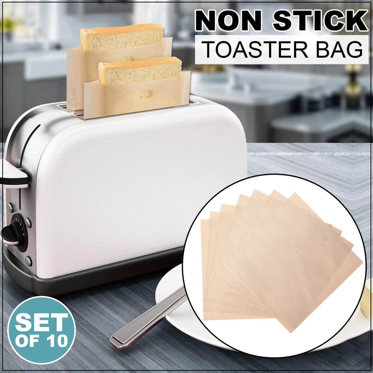 Set of 10 Brown Reusable Non Stick Toaster Bag image number 1