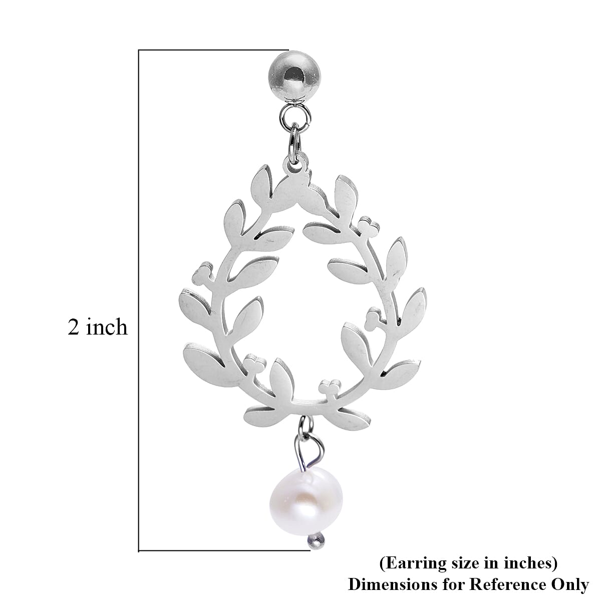 White Freshwater Pearl Olive Wreath Style Earrings in Stainless Steel image number 2
