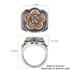 Tiger's Eye Carved and Champagne Austrian Crystal Flower Ring in Stainless Steel (Size 6.0) 3.50 ctw image number 5
