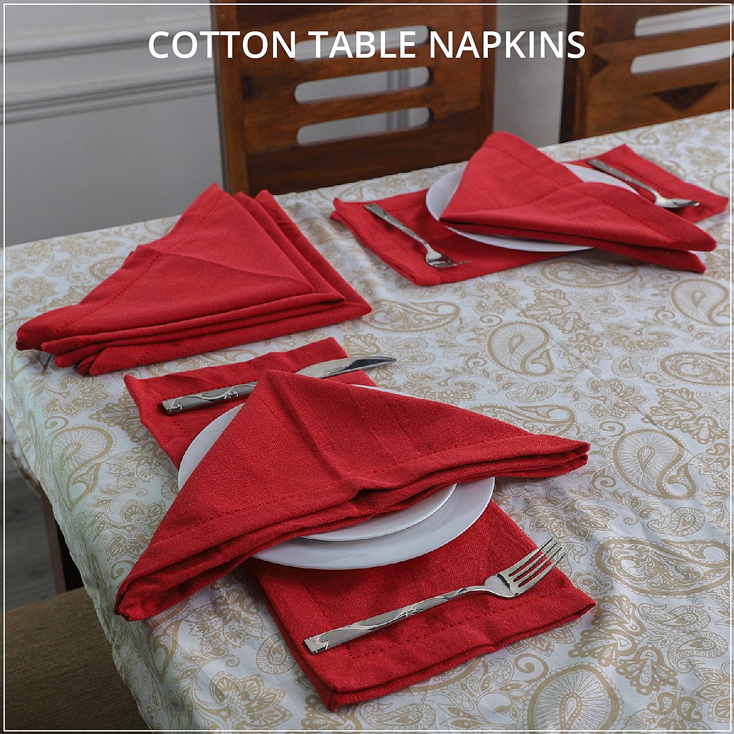 Set of 12 Red 100% Cotton Table Napkins (16x16)