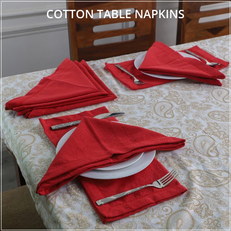 Set of 12 Red 100% Cotton Table Napkins (16x16)