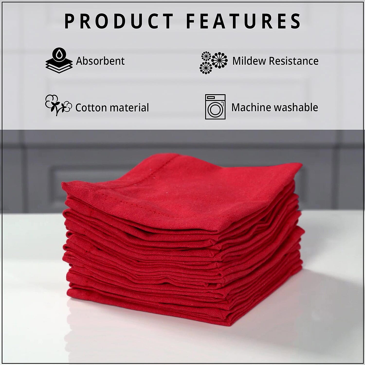 Set of 12 Red 100% Cotton Table Napkins (16x16)