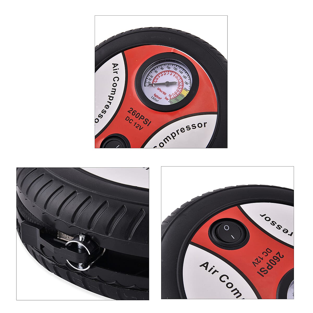 Red Compact Portable Electric Mini DC 12V Air Compressor Tire Inflator with 150 PSI Pressure Gauge Car Tire Pump image number 3
