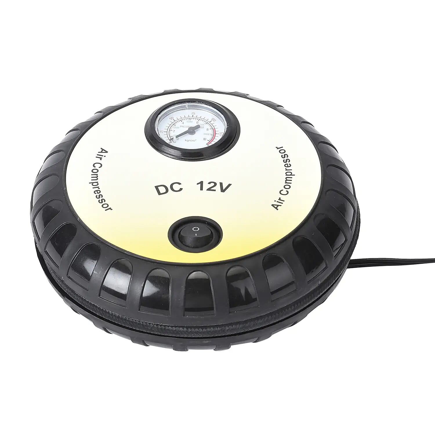 Yellow Compact Portable Electric Mini DC 12V Air Compressor Tire Inflator with 150 PSI Pressure Gauge Car Tire Pump