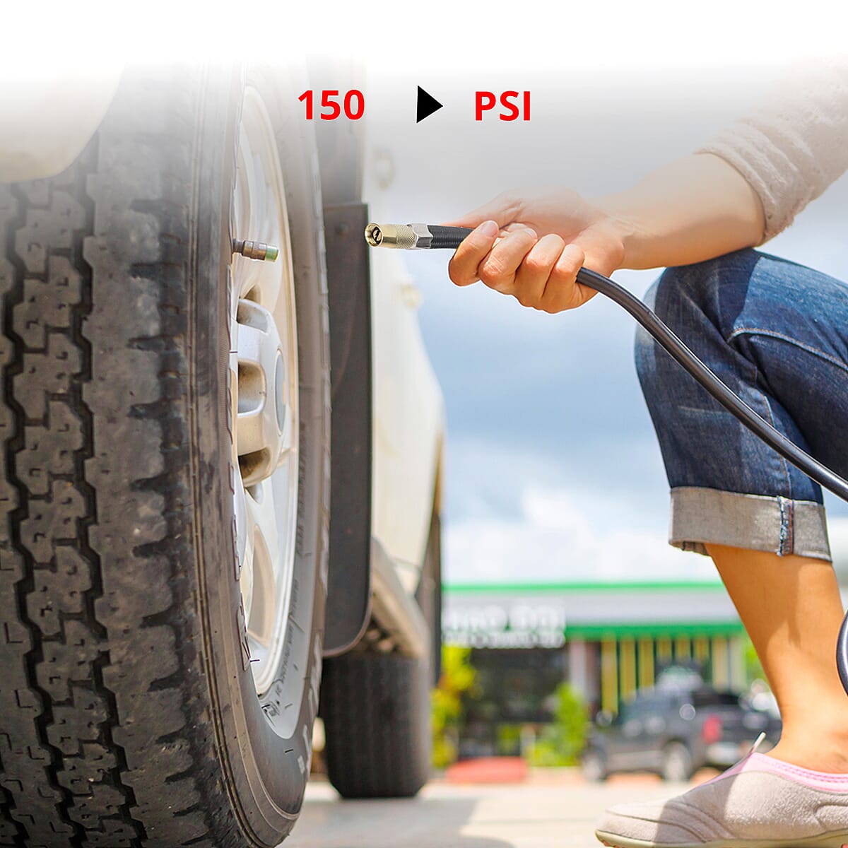 Yellow Compact Portable Electric Mini DC 12V Air Compressor Tire Inflator with 150 PSI Pressure Gauge Car Tire Pump image number 3