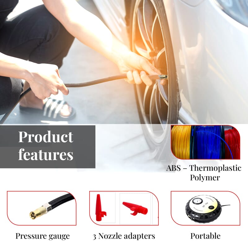 Yellow Compact Portable Electric Mini DC 12V Air Compressor Tire Inflator with 150 PSI Pressure Gauge Car Tire Pump