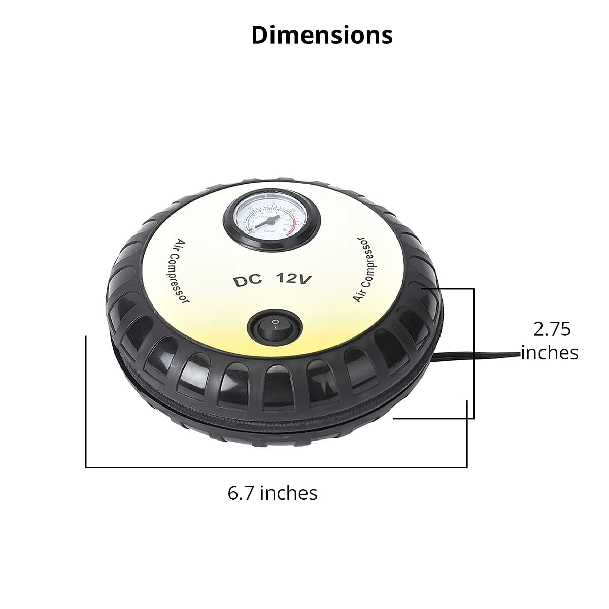 Yellow Compact Portable Electric Mini DC 12V Air Compressor Tire Inflator with 150 PSI Pressure Gauge Car Tire Pump image number 5