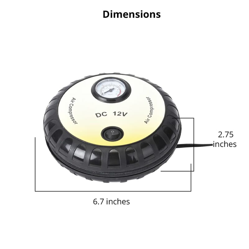 Yellow Compact Portable Electric Mini DC 12V Air Compressor Tire Inflator with 150 PSI Pressure Gauge Car Tire Pump