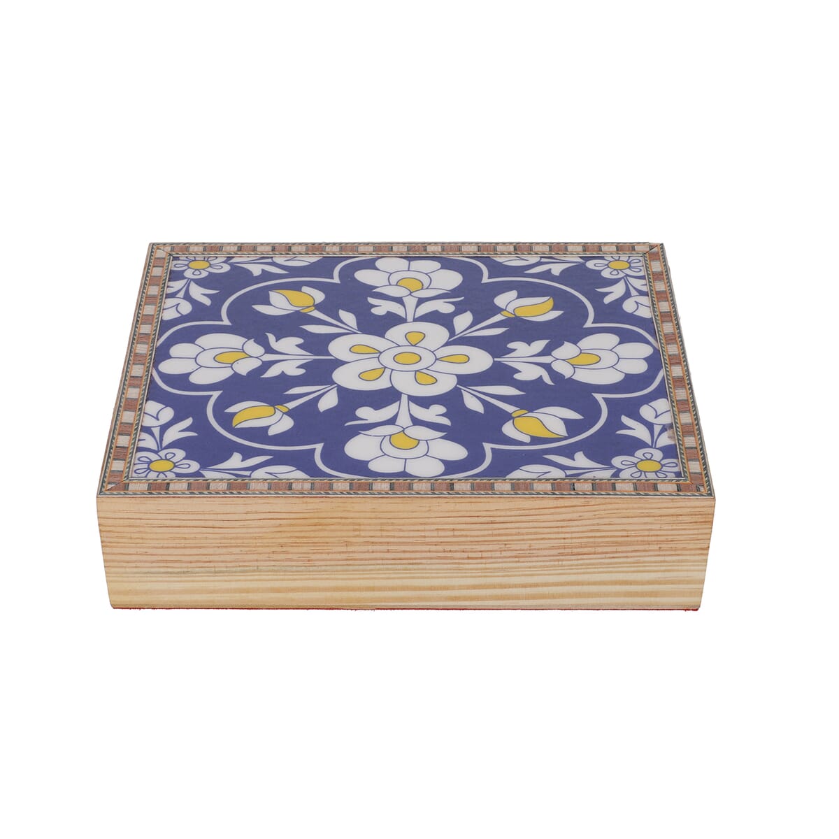 Blue and White Hand Painted Top Wooden Storage Box image number 0