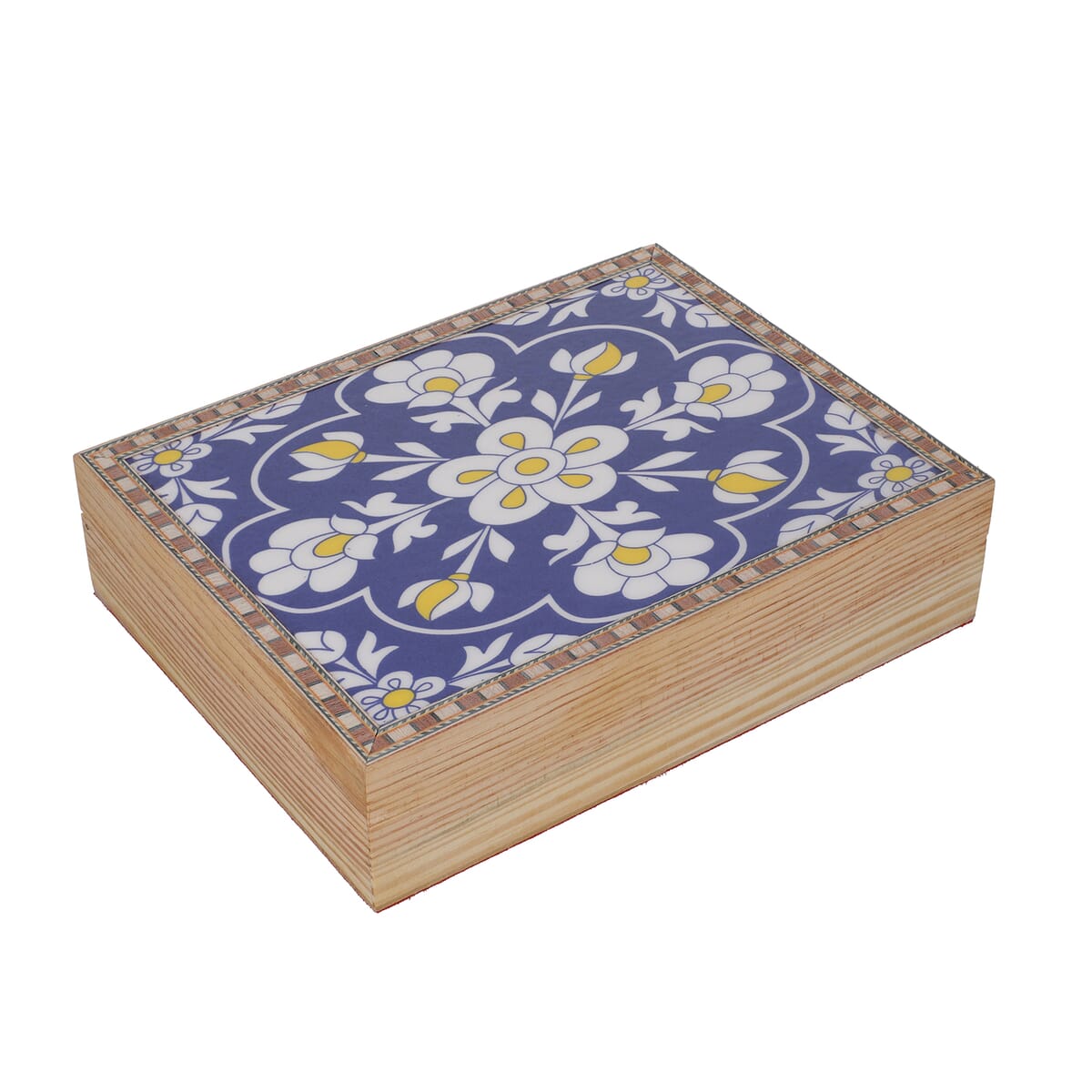 Blue and White Hand Painted Top Wooden Storage Box image number 2