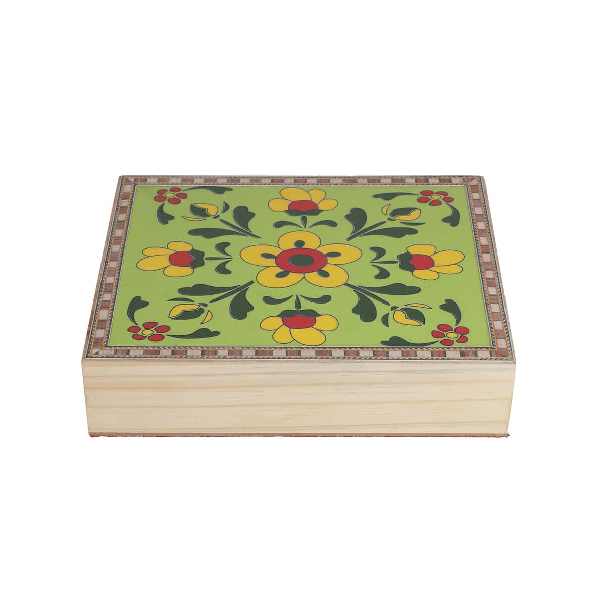 Green and Yellow Hand Painted Top Wooden Storage Box image number 0