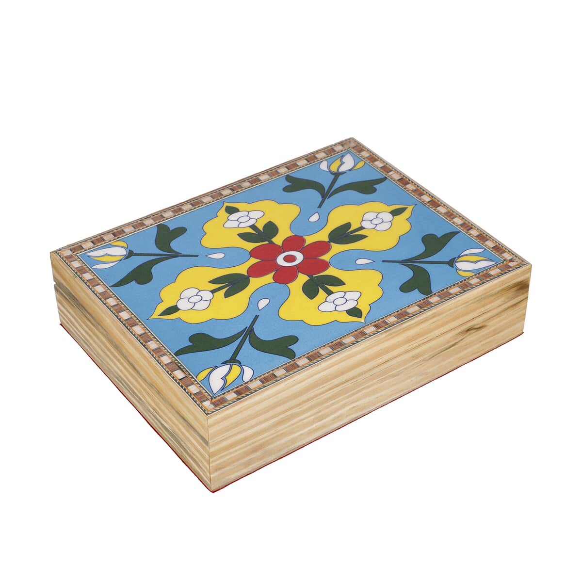 Blue and Yellow Hand Painted Top Wooden Storage Box image number 2