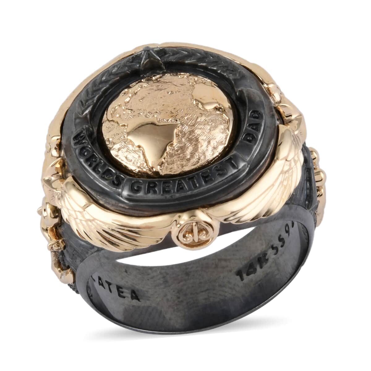 Galatea EI Capitan Collection 14K Yellow Gold and Black Rhodium Sterling Silver World's Greatest Dad Ring (Size 9.0) 18.30 Grams image number 0